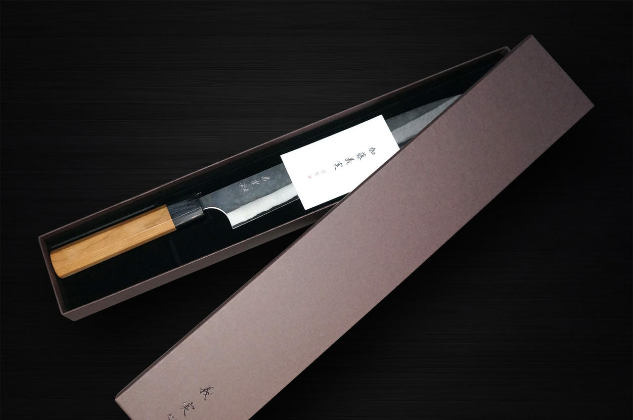 Yoshimi Kato Aogami Super Clad Kurouchi AC Japanese Chef's Slicer(Sujihiki) 270mm with Black Cherry Octagonal Handle 