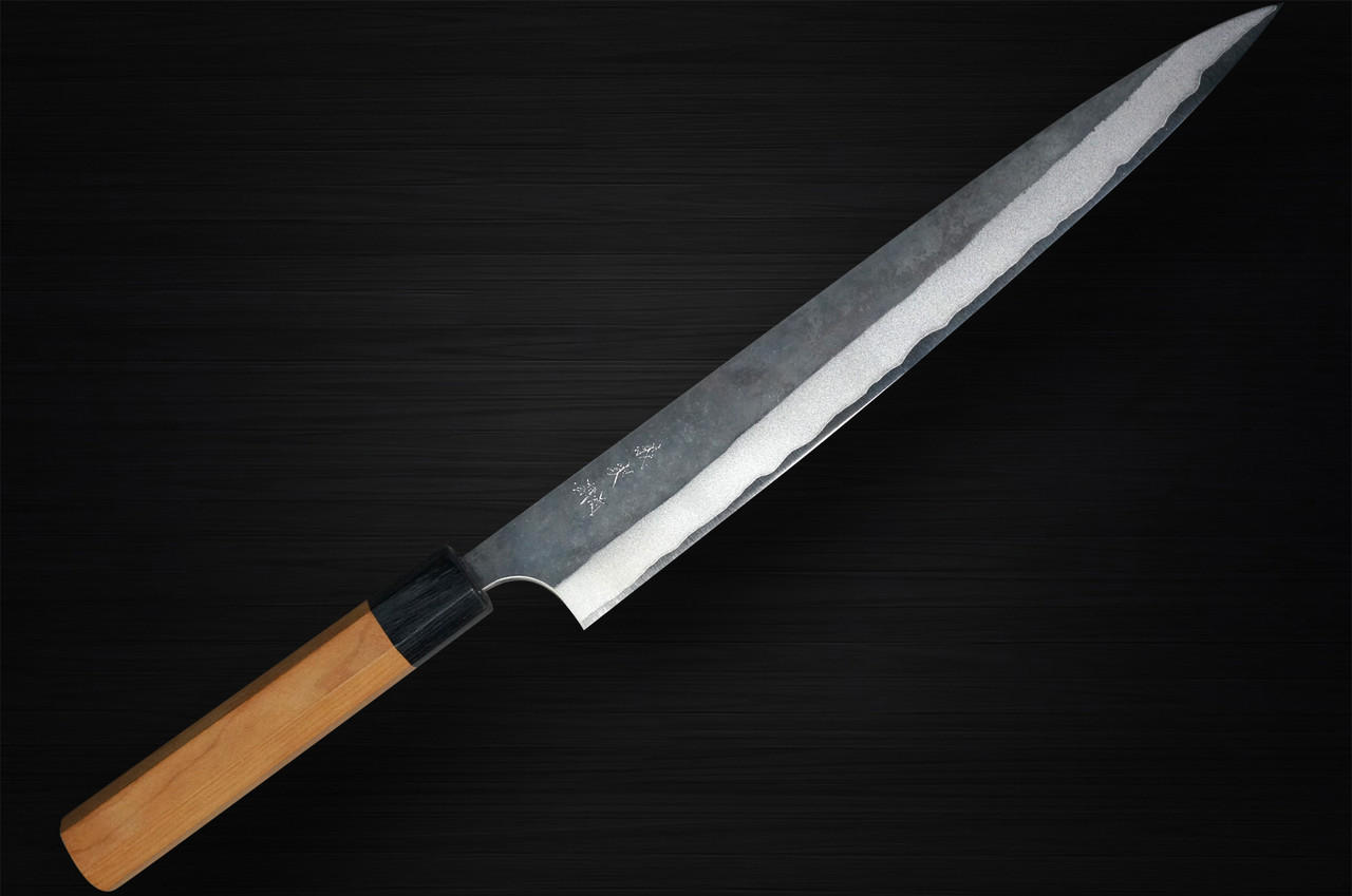 Yoshimi Kato Aogami Super Clad Kurouchi AC Japanese Chef's Slicer(Sujihiki) 270mm with Black Cherry Octagonal Handle 