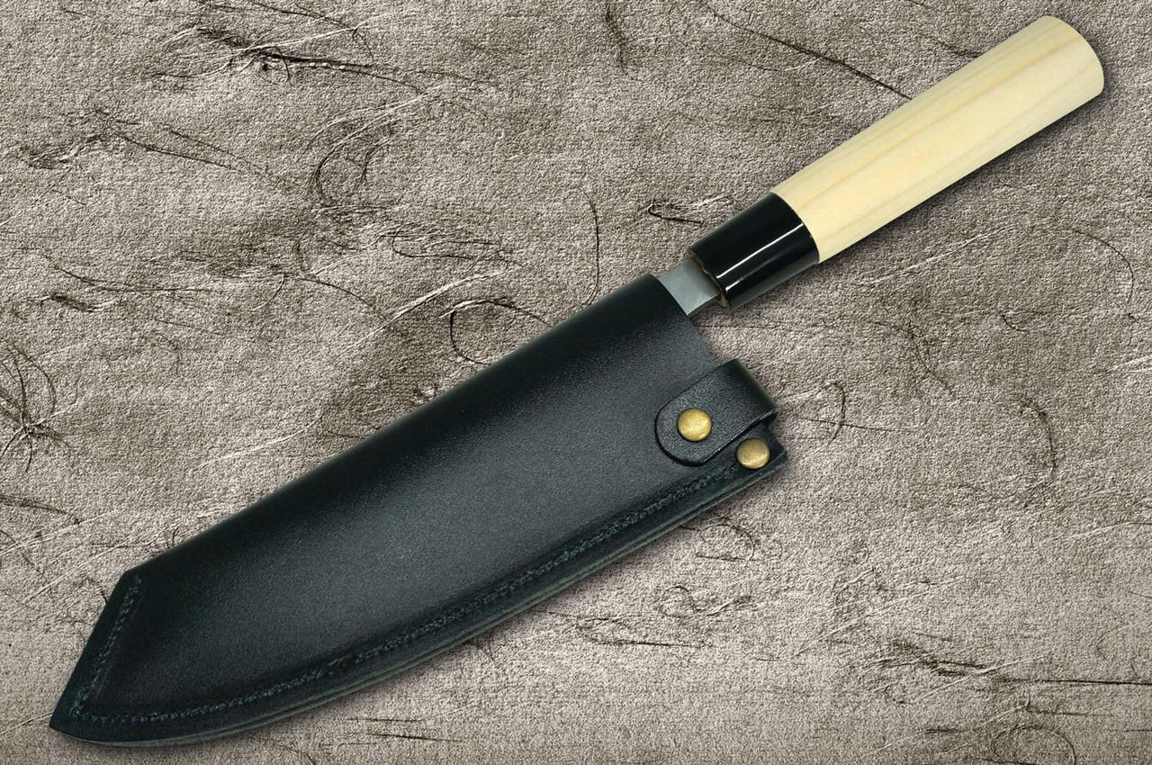 Natural Leather Knife Cover Saya Sheath Chef Knife(Gyuto) 270mm [Brass  Button]