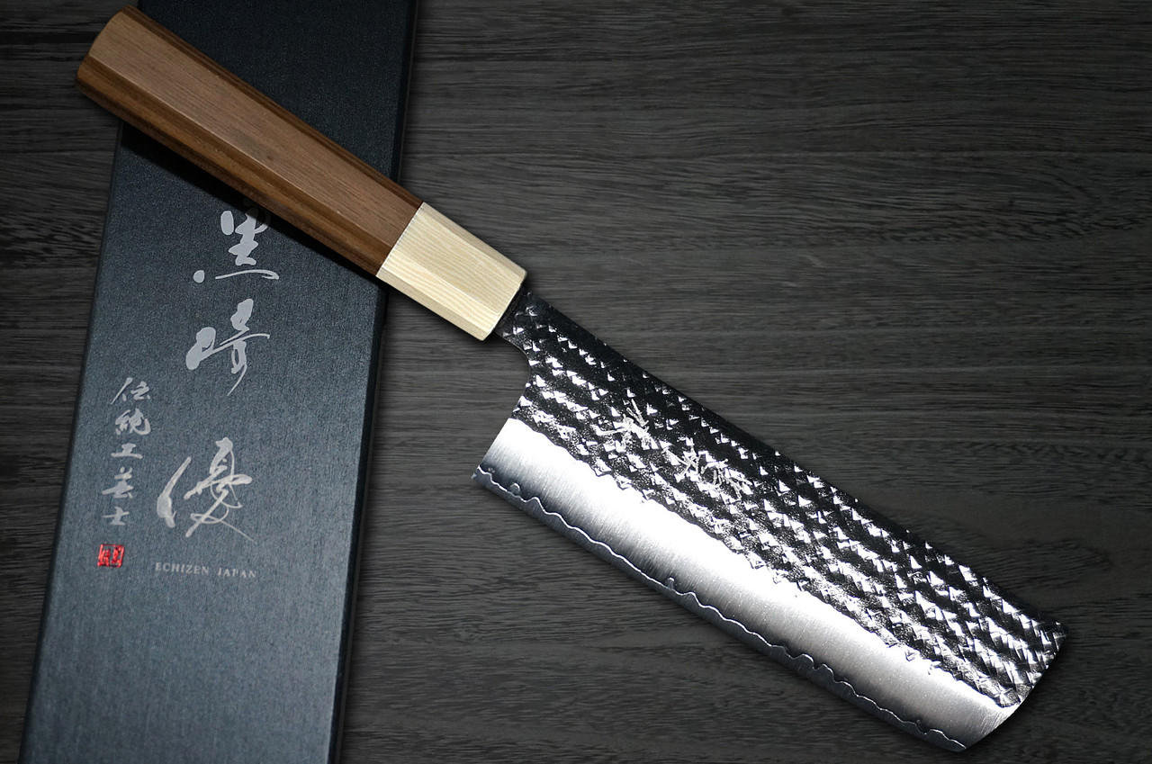 Yu Kurosaki R2(SG2) Hammered SENKO-EI WA WN8W Japanese Chef's  Nakiri(Vegetable) 165mm with Wood-Grain Ring Walnut Handle