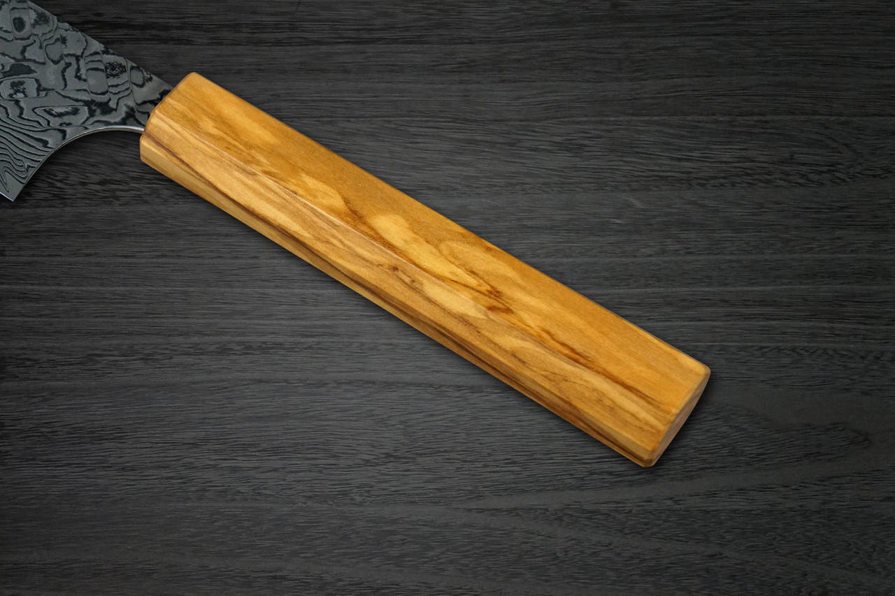 Yoshimi Kato R2 Black Damascus OL8N Japanese Chef's Gyuto Knife 210mm with Olive Handle 