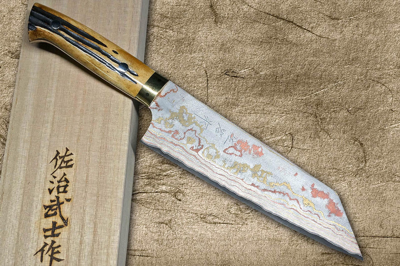 Takeshi Saji Aogami Colored Damascus Nashiji DHM Japanese Chef's