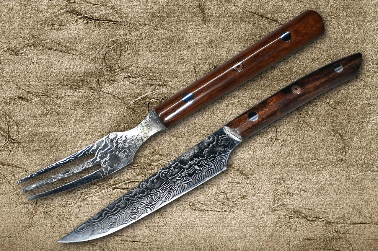 Steak Knives Set of 4, Japanese Damascus Steel, EBONY WOOD HANDLES