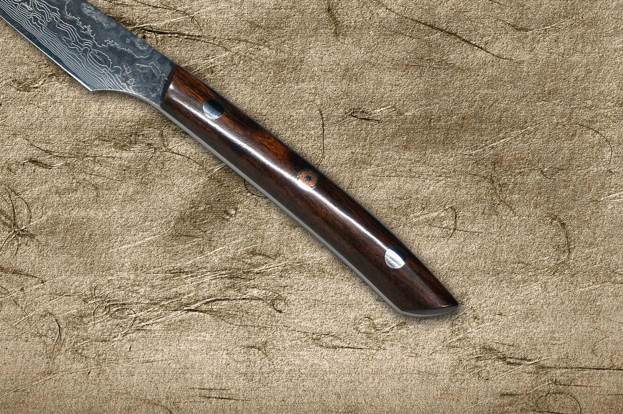 Takeshi Saji R2 Diamond Finish Damascus IRN Japanese Chef's Steak Knife and  Fork SET with Desert Ironwood Handle