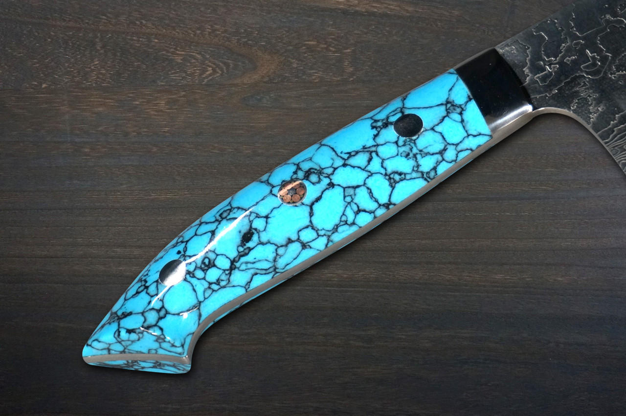 Damascus Blue Diamond Plate Butterfly Knife