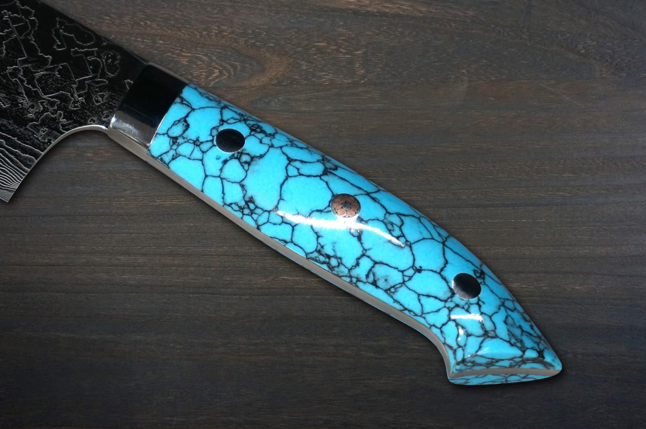 Blue Green Kingman Nugget Turquoise 3 Damascus Knife