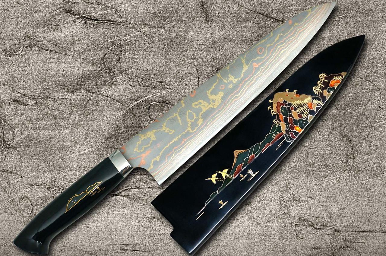 Takeshi Saji Makie Art Aogami No.2 Colored Damascus Japanese