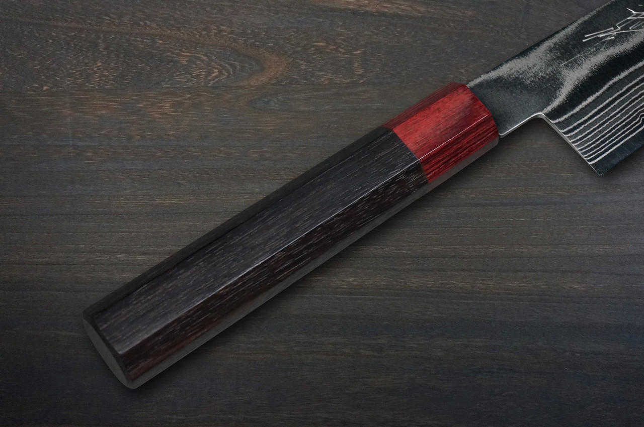 Keiichi Fujii AUS10 Nickel Damascus RS8R Japanese Chef's Gyuto Knife 240mm with Urushi Lacquered Oak Handle 