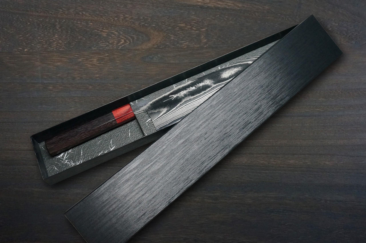 Keiichi Fujii AUS10 Nickel Damascus RS8R Japanese Chef's Gyuto Knife 240mm with Urushi Lacquered Oak Handle 