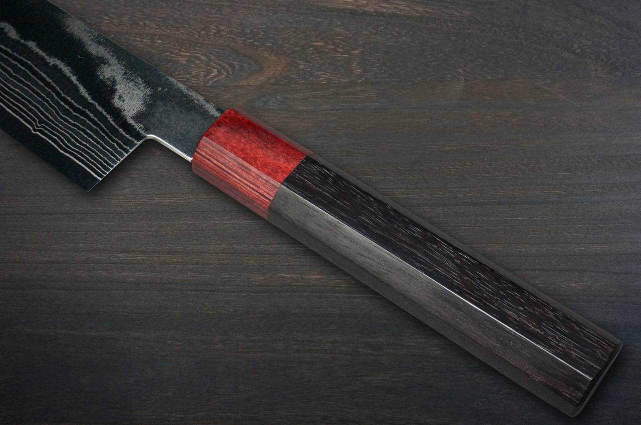 Keiichi Fujii AUS10 Nickel Damascus RS8R Japanese Chef's Gyuto Knife 240mm with Urushi Lacquered Oak Handle 