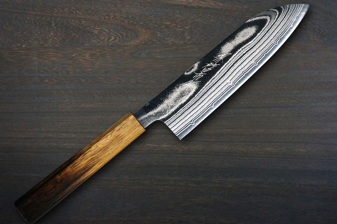 Keiichi Fujii AUS10 Nickel Damascus OK8B Japanese Chef's Santoku
