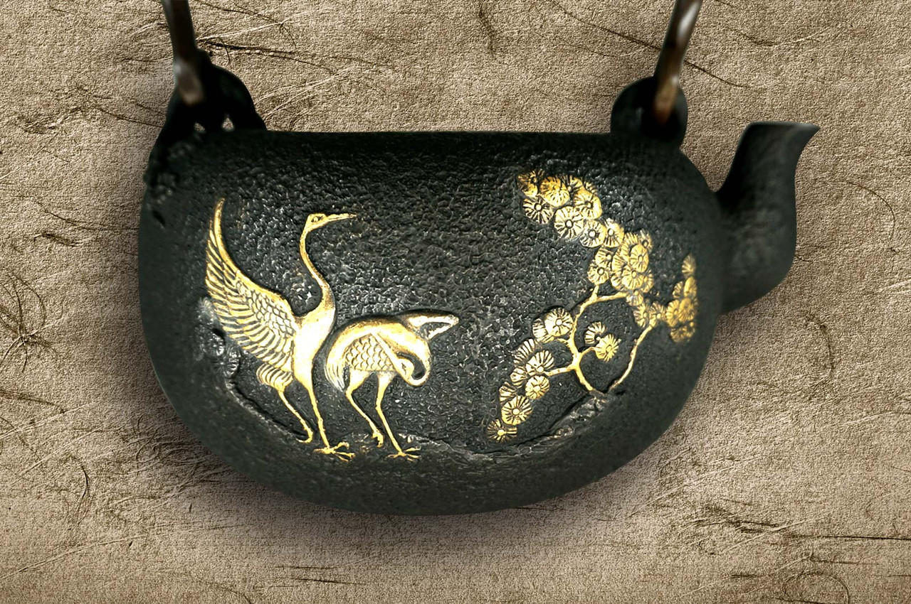 Tetsugi日本铁壶茶壶高级1.2L SHOKAKU Crane & Pine in