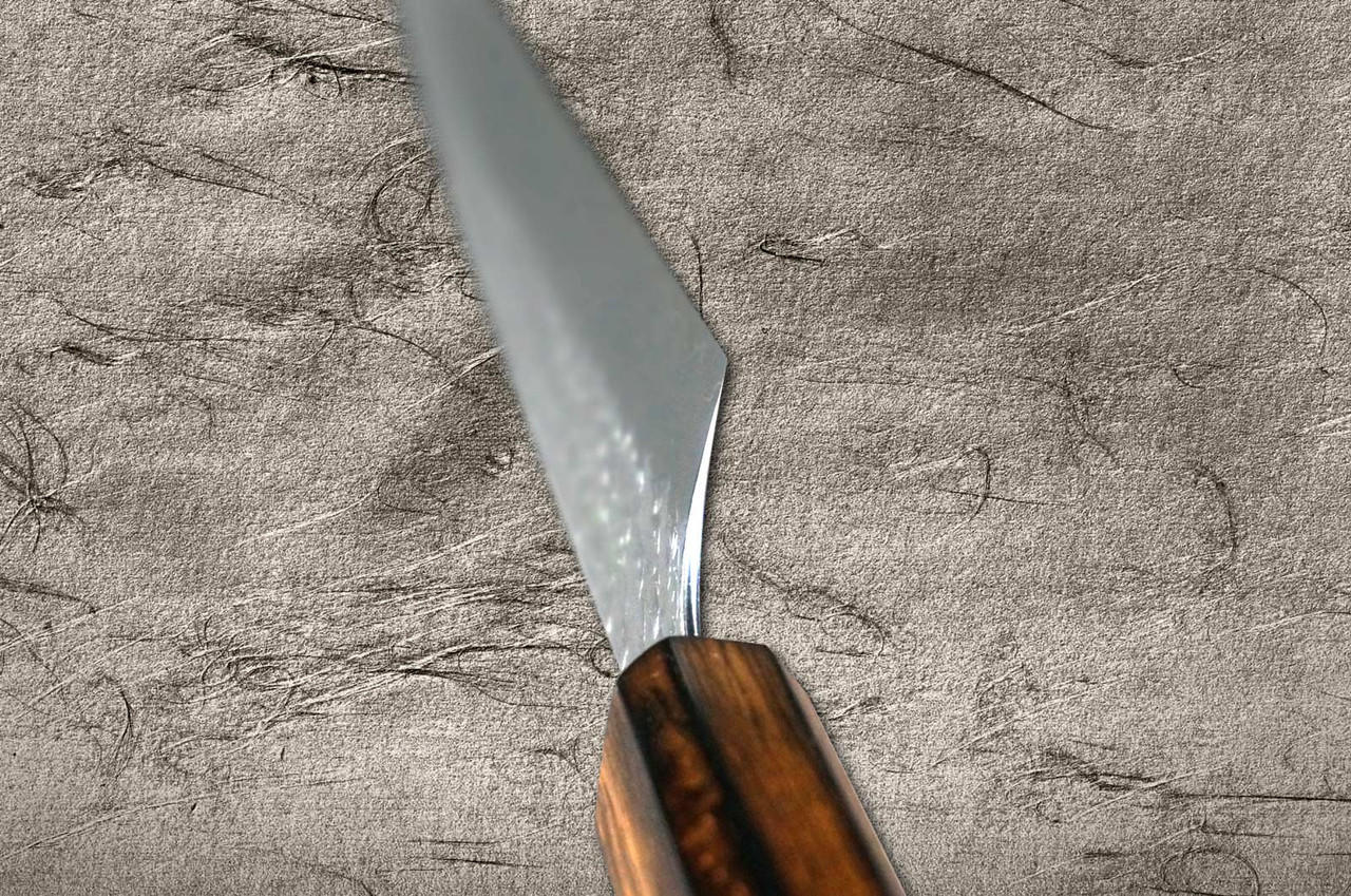 Yoshimi Kato R2 MINAMO Hammered OK8B Japanese Chef's Slicer(Sujihiki) 270mm with Urushi Lacquered Oak Handle Dark Brown 