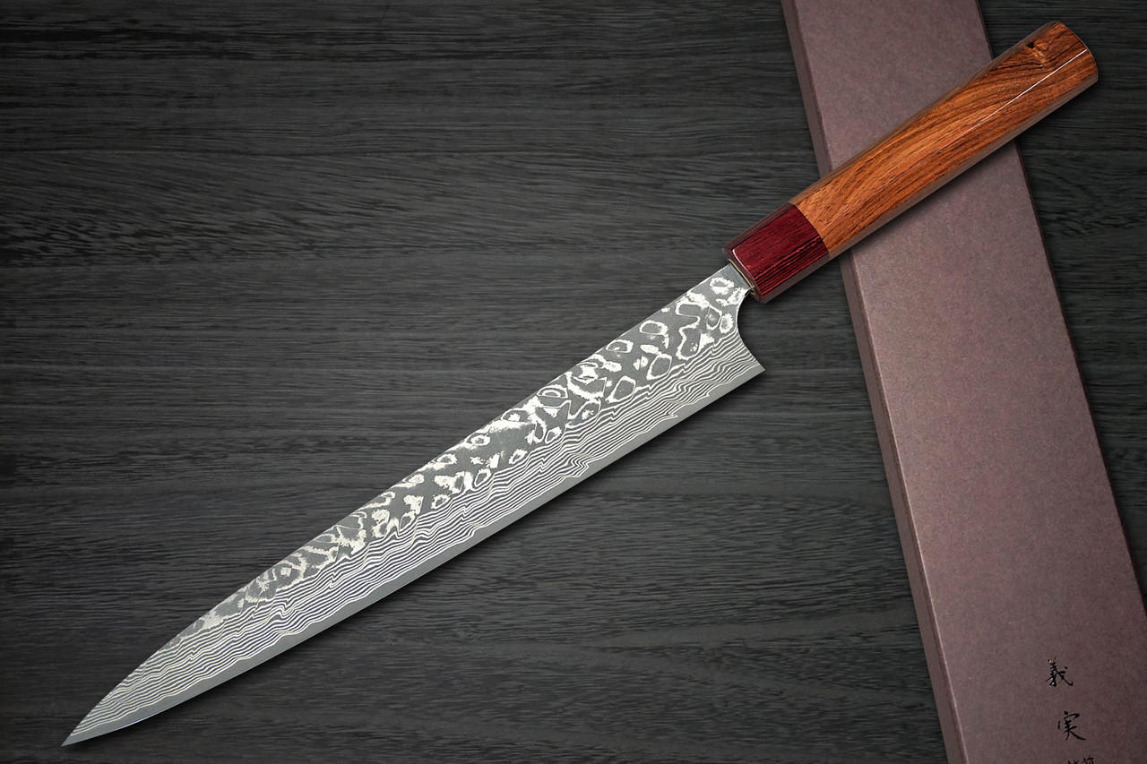 Yoshimi Kato R2 Black Damascus RS8R Japanese Chef's Slicer(Sujihiki) 270mm with Red-Ring Octagonal Honduran Rosewood Handle 