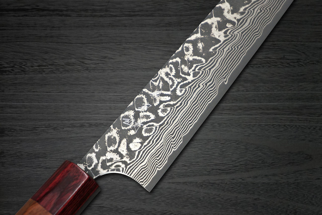 Yoshimi Kato R2 Black Damascus RS8R Japanese Chef's Slicer(Sujihiki) 270mm with Red-Ring Octagonal Honduran Rosewood Handle 