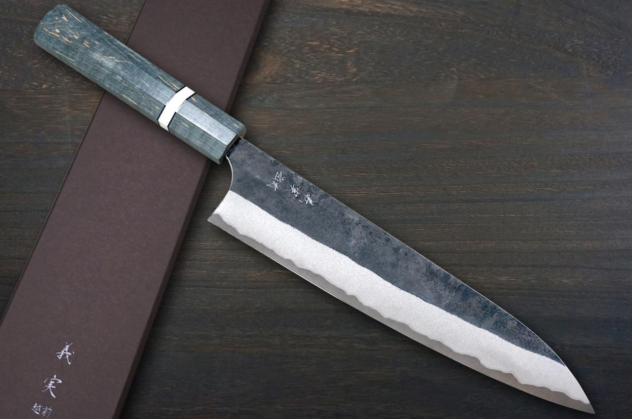 加藤義美青紙超级包钢黑打日本厨师牛刀210mm 配稳定混合木手柄[浅灰色