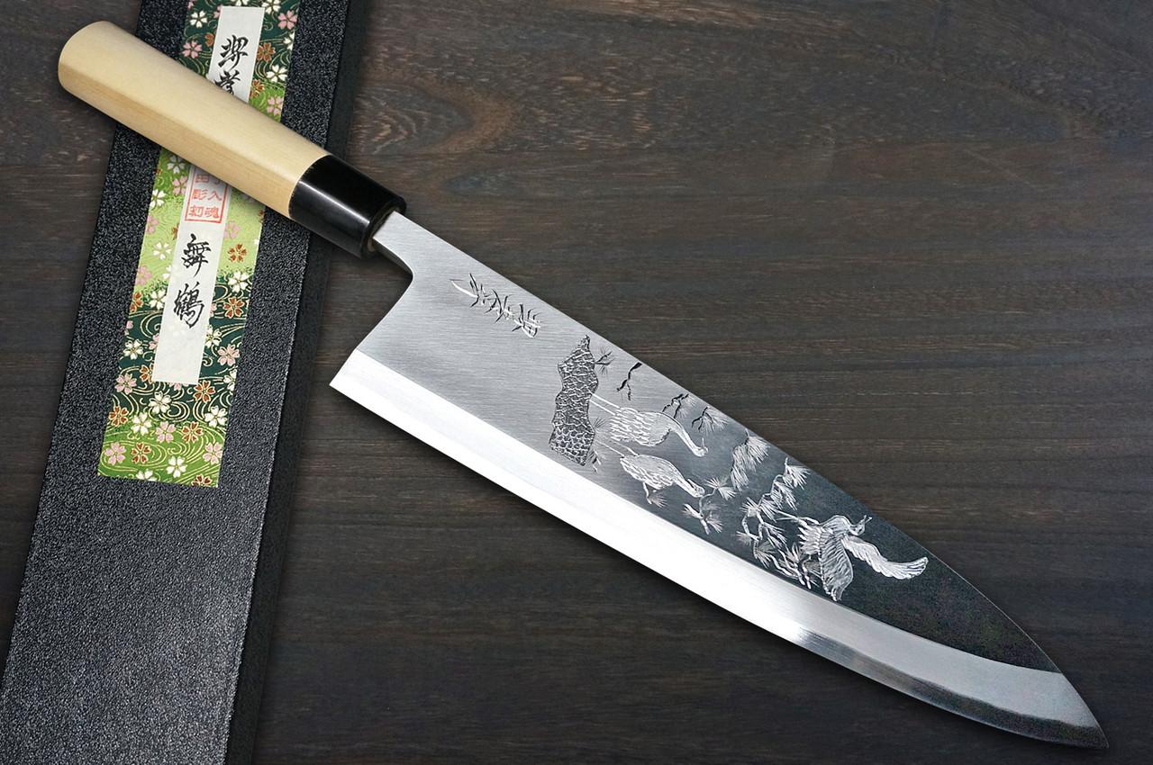森户国次   肉筆 茄子】 堺孝行AIDU-NURI 艺术镜面银山日本厨师柳叶（生鱼片）300mm 配