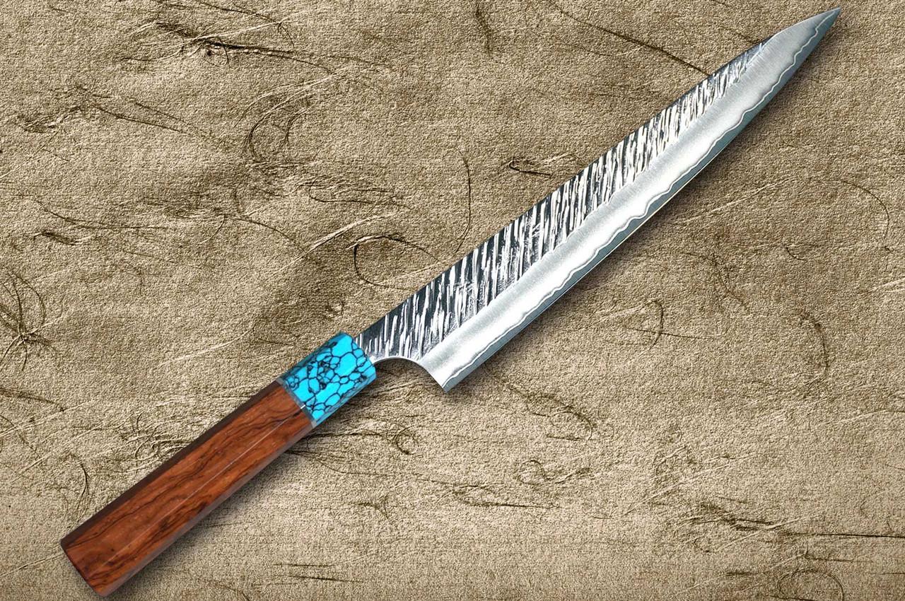 Yu Kurosaki SPG2 Clad FUJIN WA RSTCA Japanese Chef's Slicer(Sujihiki) 240mm with Blue Turquoise & Rosewood Handle 