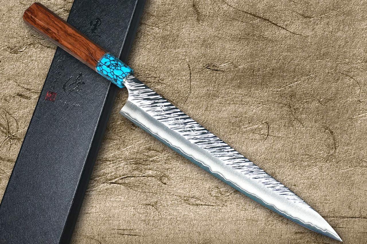 Yu Kurosaki SPG2 Clad FUJIN WA RSTCA Japanese Chef's Slicer(Sujihiki) 240mm with Blue Turquoise & Rosewood Handle 