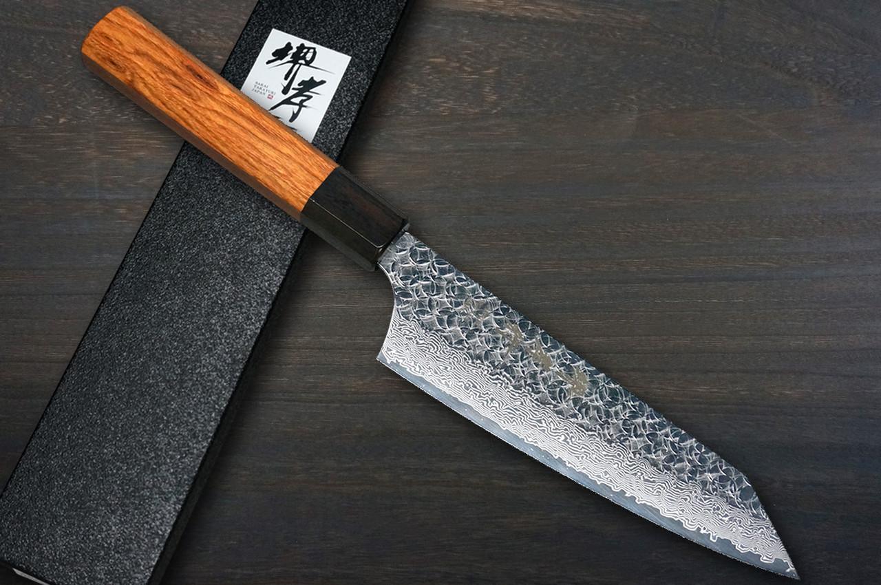 堺孝行SPG2 Damascus Hammered WA 日本厨师用Kengata-Santoku刀