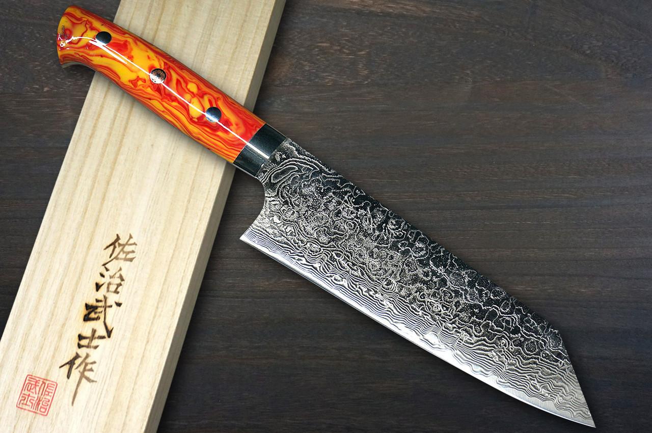 Takeshi Saji R2 Diamond Finish Damascus TCR Japanese Chef's Bunka