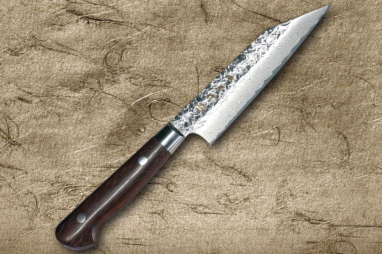 Sakai Takayuki SPG2 Damascus Hammered IRN Japanese Chef's Petty Knife(Utility) 120mm with Desert Ironwood Handle 