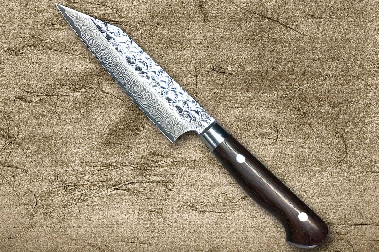 Sakai Takayuki SPG2 Damascus Hammered IRN Japanese Chef's Petty Knife(Utility) 120mm with Desert Ironwood Handle 