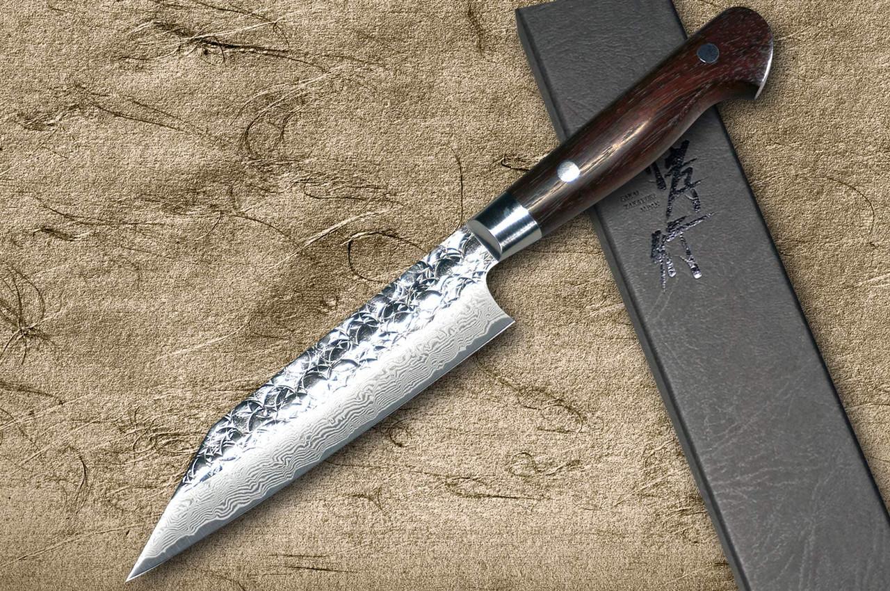 Sakai Takayuki SPG2 Damascus Hammered IRN Japanese Chef's Petty Knife(Utility) 120mm with Desert Ironwood Handle 