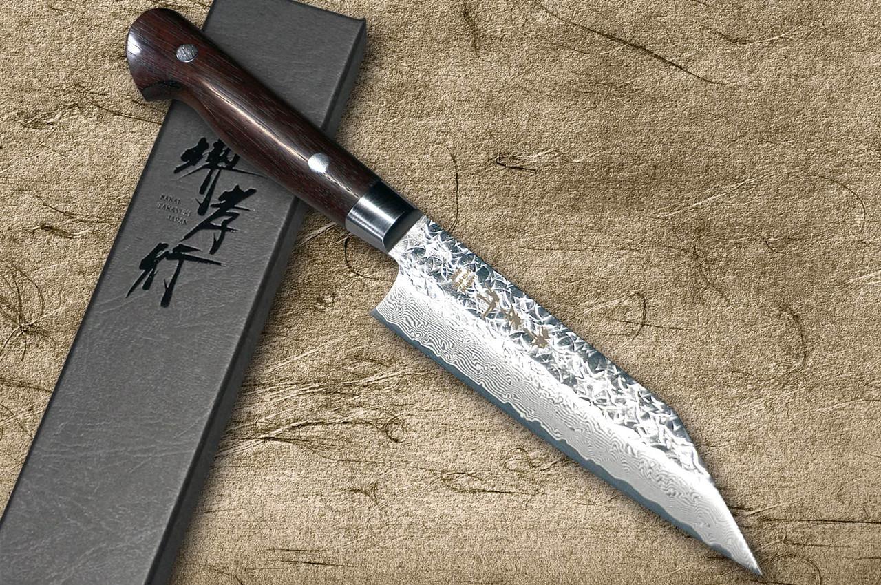 Sakai Takayuki SPG2 Damascus Hammered IRN Japanese Chef's Petty Knife(Utility) 120mm with Desert Ironwood Handle 