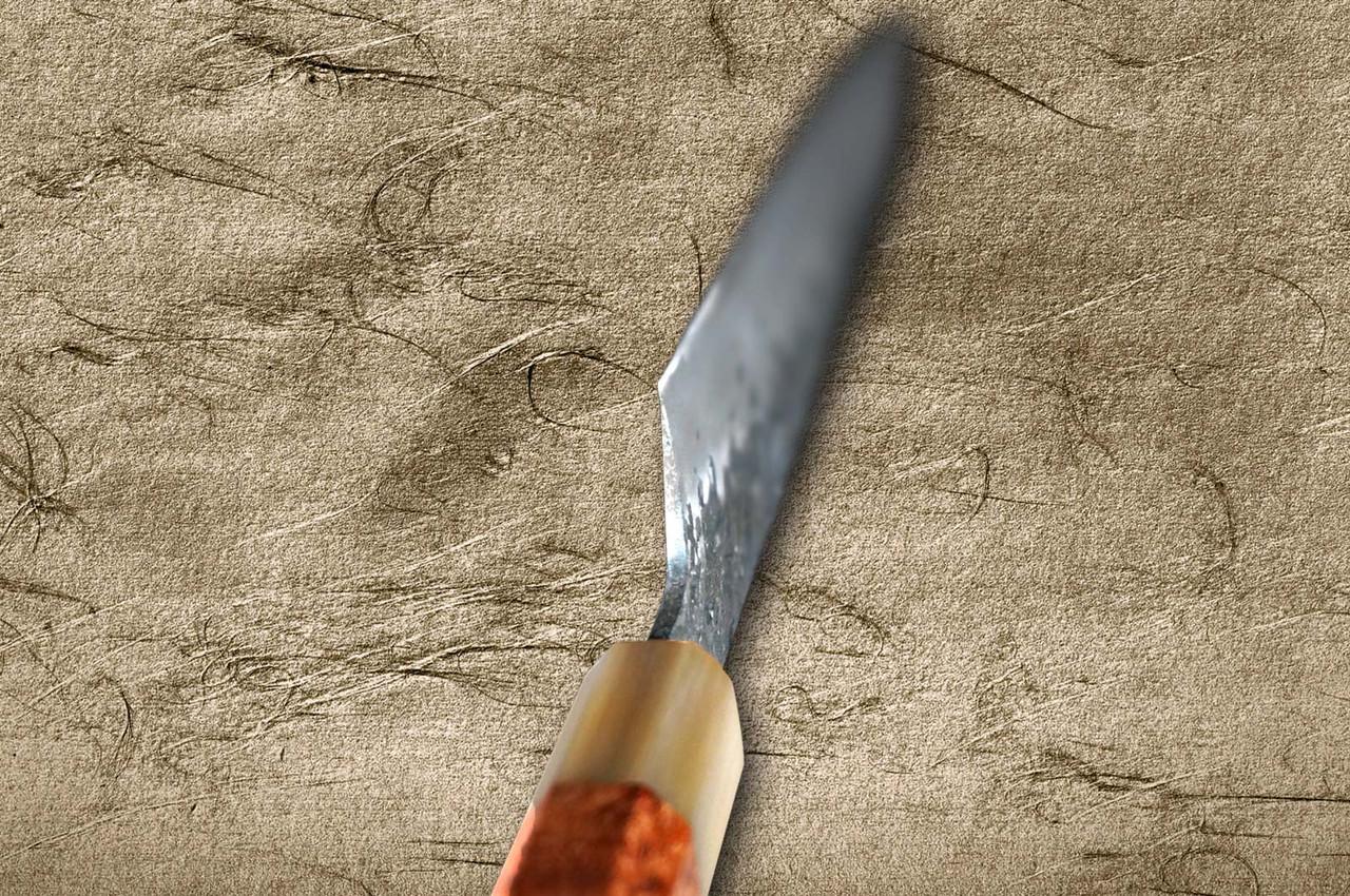 Kisuke Manaka ENN Blue#1 Kurouchi Hammered KRBFW Japanese Chef's Slicer(Sujihiki) 300mm with White Buffalo Ferrule Karin Lump Handle 