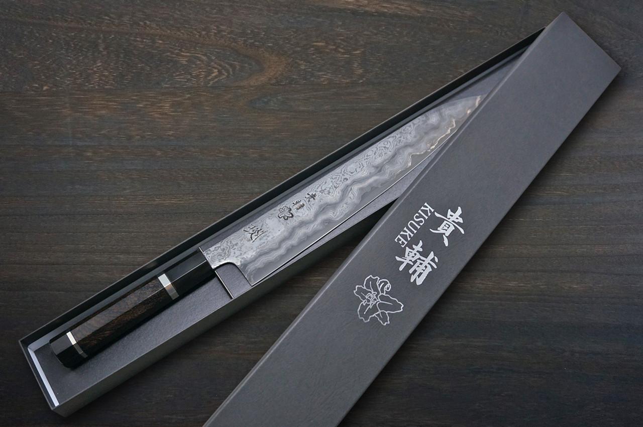 Kisuke Manaka KOKUENN Blue#1 Black Finished EBBFB2 Japanese Chef's Slicer(Sujihiki) 240mm with Double Buffalo Ringed Ebony Handle 