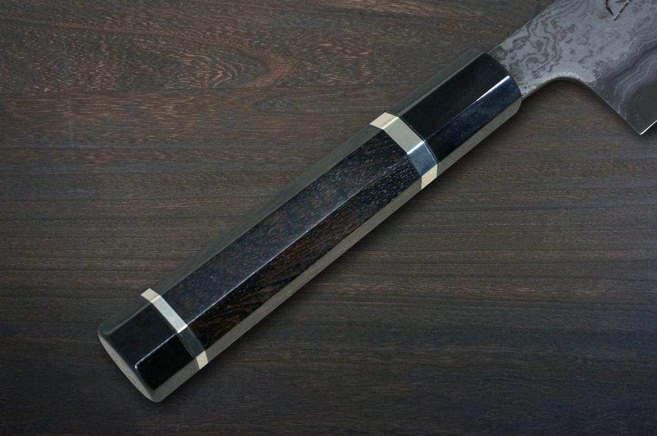 Kisuke Manaka KOKUENN Blue#1 Black Finished EBBFB2 Japanese Chef's Slicer(Sujihiki) 240mm with Double Buffalo Ringed Ebony Handle 
