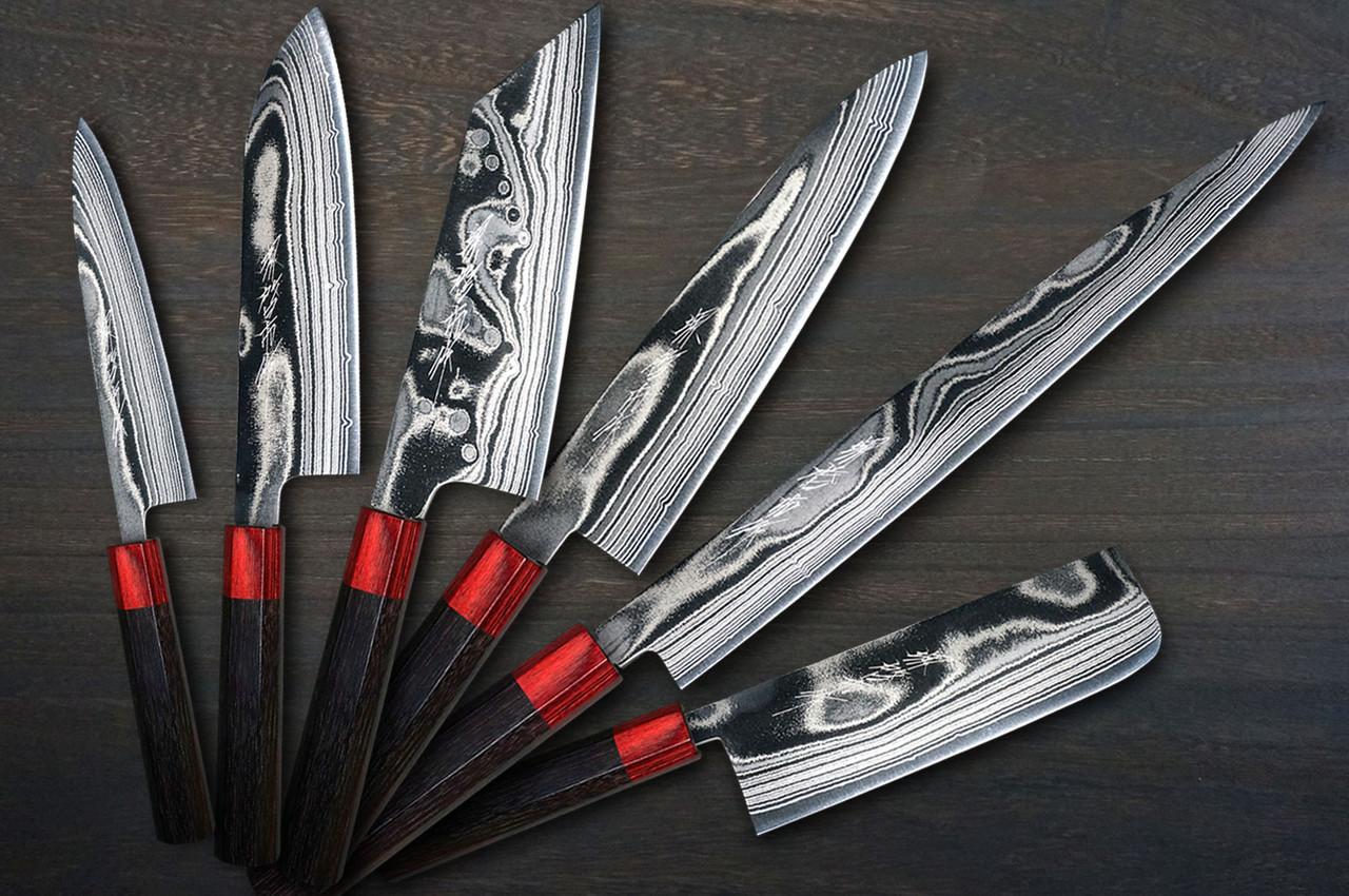 Keiichi Fujii AUS10 Nickel Damascus RS8R Japanese Chef's Knife SET