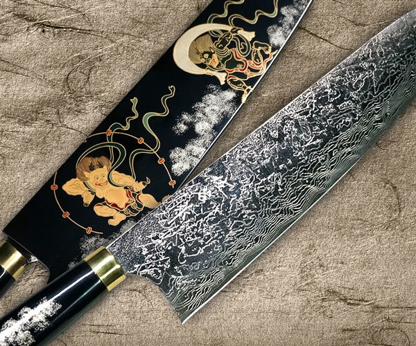 Takeshi Saji R2(SG2) Black Damascus DHW Japanese Chef's Chinese Cooking  Knife 220mm with White Antler Handle