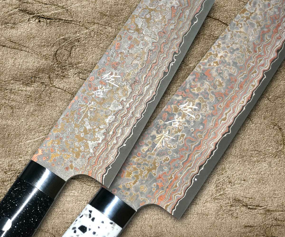 Kei Kobayashi R2 Special Finished CS Japanese Chef's Knife SET  (Gyuto210-Slicer-Bunka-Vegetable-Petty) with Red Lacquered Wood Handle