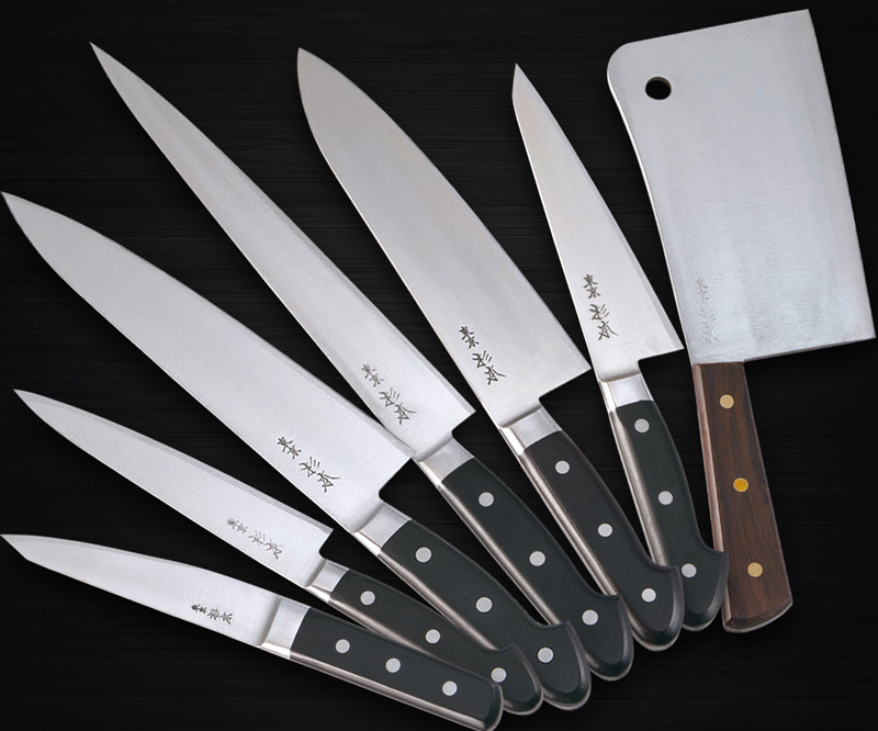 Kei Kobayashi R2 Special Finished CS Japanese Chef's Knife SET  (Gyuto210-Gyuto240-Slicer-Bunka-Santoku-Vegetable-Petty) with Red Lacquered  Wood Handle