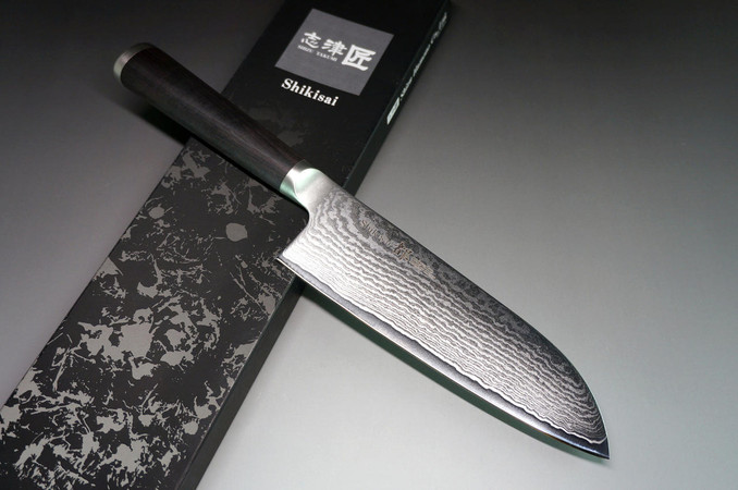 Shikisai MIYAKO 33 Layer Damascus (AUS8) Japanese Chef's Santoku Knife 165mm