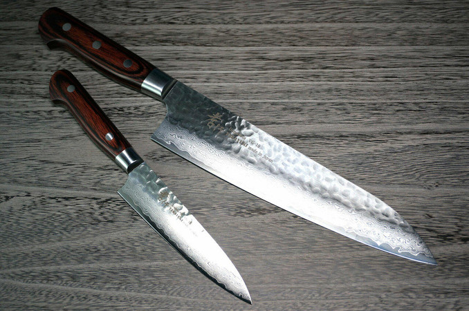 SETO Hammered 33 Layers Nickel Damascus VG10 Gyuto Santoku Petty Set I –  Bay Trade Japan Knife Store