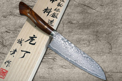 Shigeki Tanaka 33-Layer R2(SG2) Damascus IR Japanese Chef's Santoku Knife 165mm with Desert Ironwood Handle 