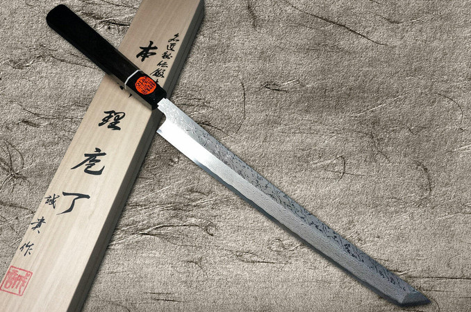 貴重未使用 蟹歩作 硬式 ぬ希 節巻 5本継 153寸 1968年製作 漆綿握り 義弘Gingami No.3Damascus Suminagashi G3SN-E 日本厨师用柳叶刀