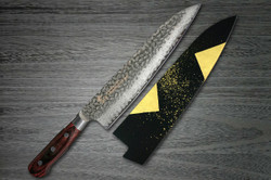 Sakai Takayuki 33-Layer VG10 Damascus Hammered Japanese Chefs Gyuto Knife and Saya SET 210mm with Genuine 24K Japanese Gold Leaf Saya Sheath