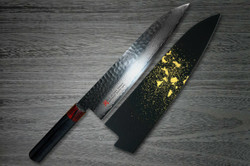 Iseya I-series 33 Layer VG-10 Damascus Hammered Japanese Chefs Gyuto Knife and Saya SET 210mm with Genuine 24K Gold Star Stream Saya Sheath