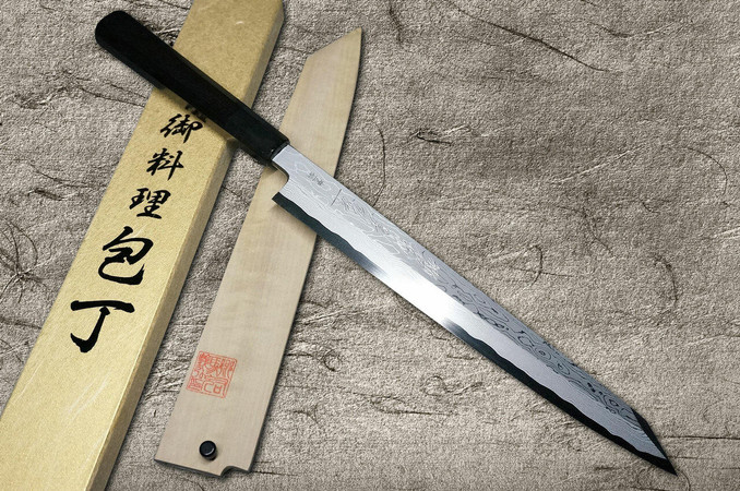CHEF AKIYAMA ORIGINAL JAPANESE KNIFE 燕三条 Yoshihiro Aogami No.1 Damascus Suminagashi B1SN-E Japanese