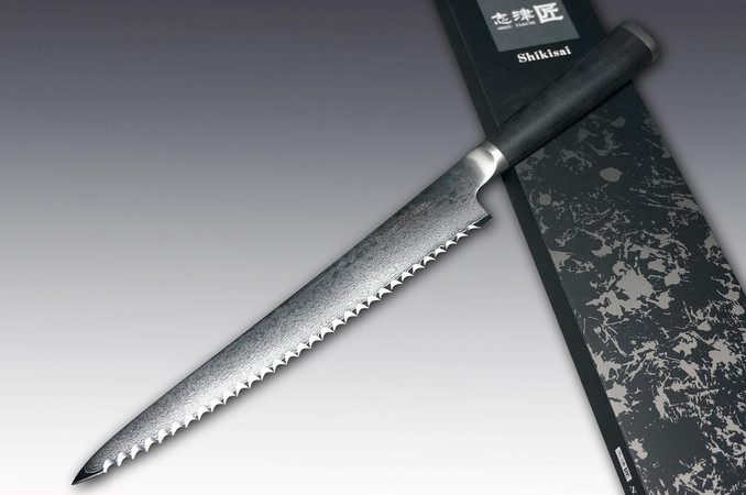 Shikisai MIYAKO 33 Layer Damascus (AUS8) Japanese Chef's Bread Slicer 240mm