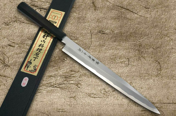 堺孝行Aoniko Blue 2 钢制乌木手柄日本厨师用柳叶刀（生鱼片