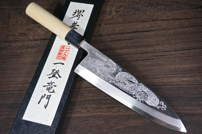堺孝行霞鸟水牛镡雕刻艺术日本厨师用德巴刀240mm Itto-Ryumon