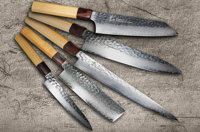 Kanji Damascus Knife Set - Japanese Damascus Kitchen Chef Knives