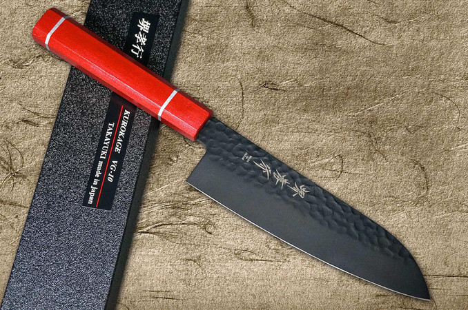 Sakai Takayuki KuroKage VG10 Hammered Teflon Coating Gyuto 240mm Live Oak Lacquered (Kouseki) Handle