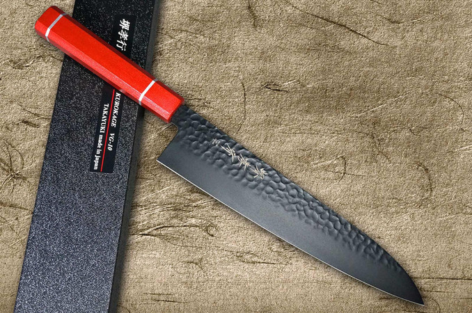 Sakai Takayuki Non-Stick Coating VG10 Hammered WA KUROKAGE Japanese Chef's  Santoku Knife 170mm with Wenge Handle