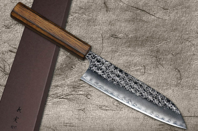 Yoshimi Kato R2 MINAMO Hammered OK8B Japanese Chef's Santoku Knife